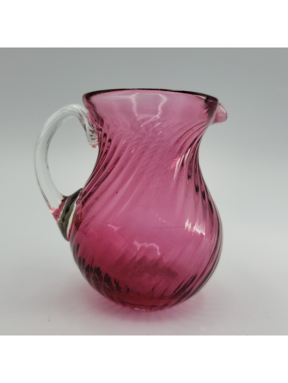 Vintage Amethyst Glass Creamer Swirl Optic Clear Applied Handle